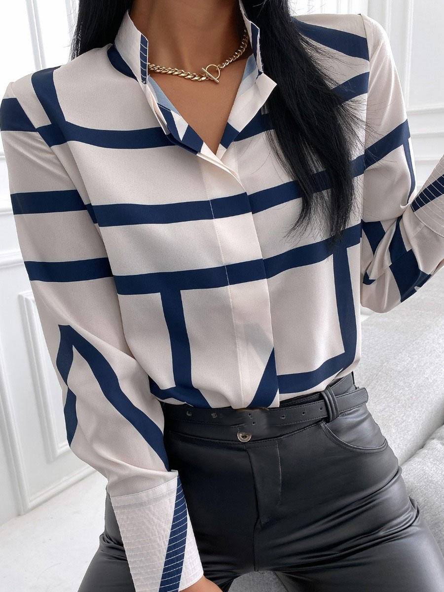 

LW Elegant Mandarin Collar Striped Multicolor Blouse, Multi