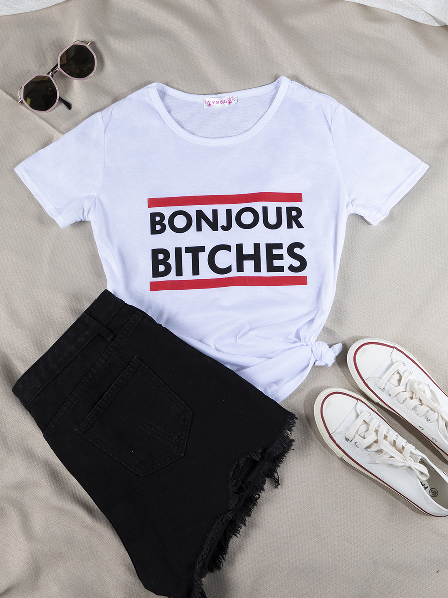 

Lovely Casual O Neck Letter Print White T-shirt