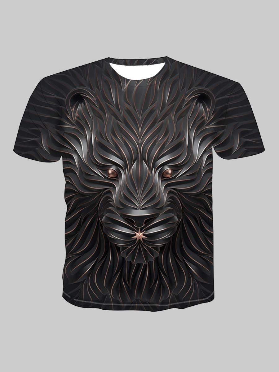 

Lovely Men Casual O Neck Animal Print Black T-shirt
