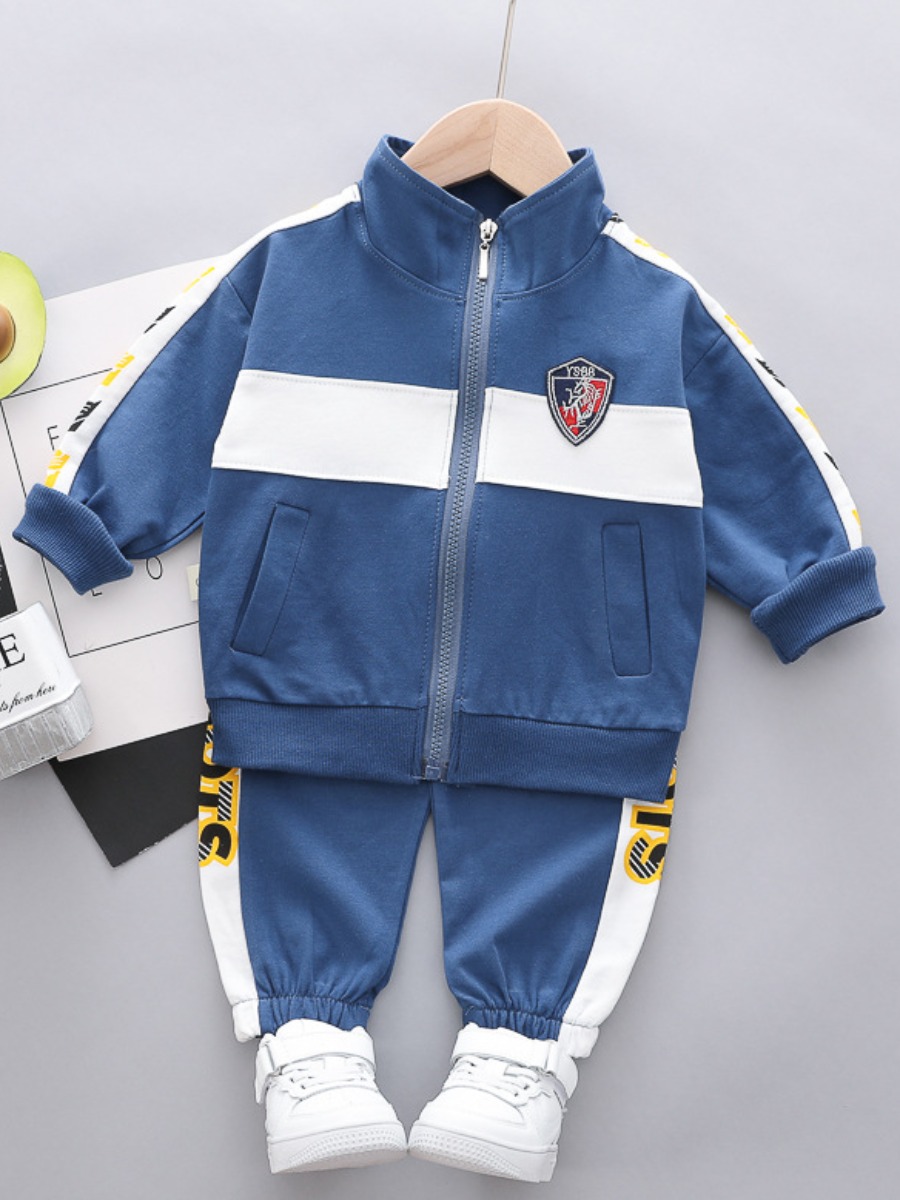 

Lovely Boy Sporty Color-lump Letter Print Blue Two Piece Pants Set