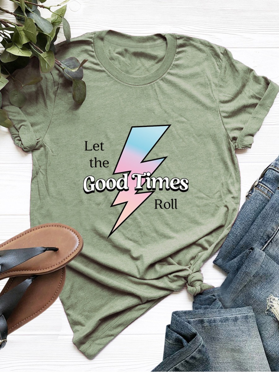 

Lovely Street O Neck Letter Print Army Green Plus Size T-shirt