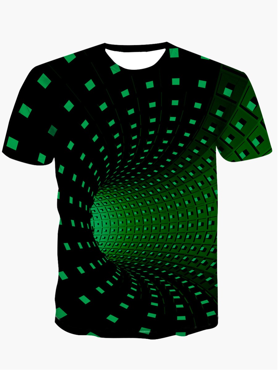 

Lovely Men Street Geometric Print Patchwork Green T-shirt