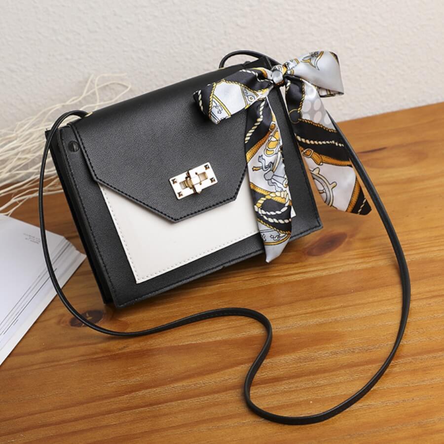 

LW Street Scarf Decoration Patchwork Black Crossbody Bags