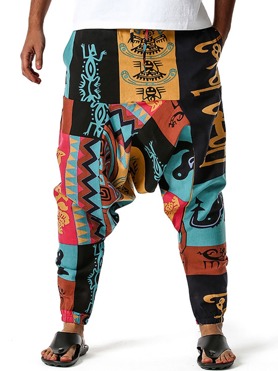 

Lovely Men Street Graffiti Print Drawstring Black Pants