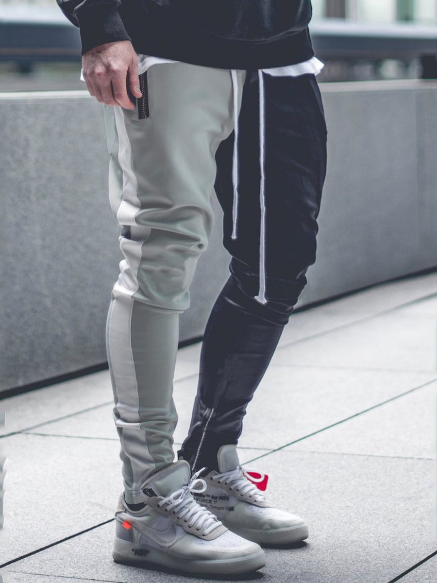

Lovely Men Casual Drawstring Color-lump Patchwork Grey Pants