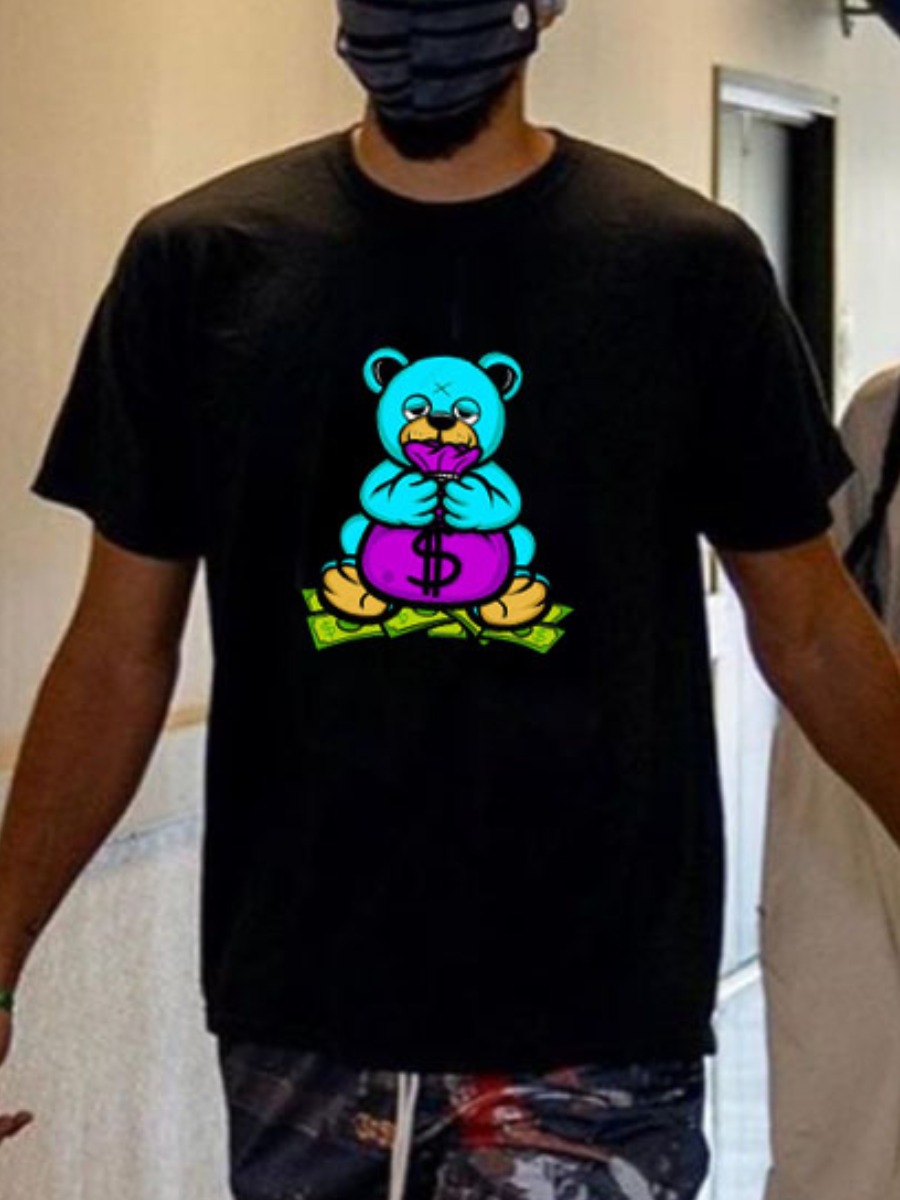 

Lovely Men Casual O Neck Cartoon Print Black T-shirt