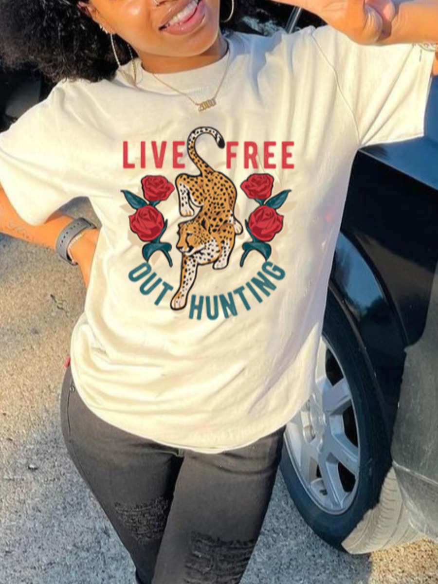 

Lovely Casual Floral Leopard Letter Print White T-shirt