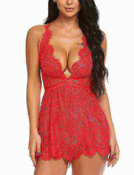 

Lovely Sexy Backless See-through Bandage Design Red Babydoll