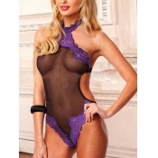 Lovely Sexy Backless See-through Purple Teddies