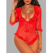 Lovely Sexy See-through Flounce Design Red Teddies