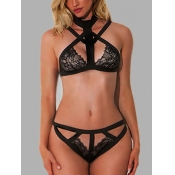 Lovely Sexy Bandage Hollow-out Design Black Bra Se