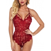 Lovely Sexy Backless See-through Wine Red Teddies