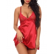 Lovely Sexy Backless Criss Cross Wine Red Babydoll