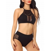 Lovely Sexy Mesh Crop Top Black Bra Set
