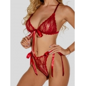 Lovely Sexy See-through Bandage Design Red Bra Set