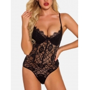 Lovely Sexy See-through Lace Patchwork Black Teddi