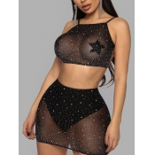 Lovely Sexy Sequined Backless See-through Black Br