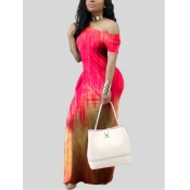Lovely Boho O Neck Tie-dye Red Maxi Dress