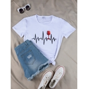 Lovely Casual O Neck Print Patchwork White T-shirt