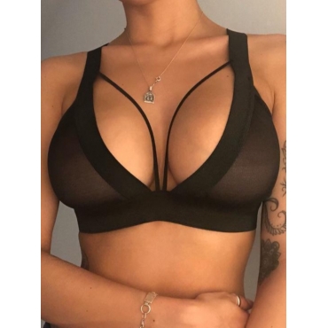 

LW SXY Bandage Hollow-out Design Black Bra