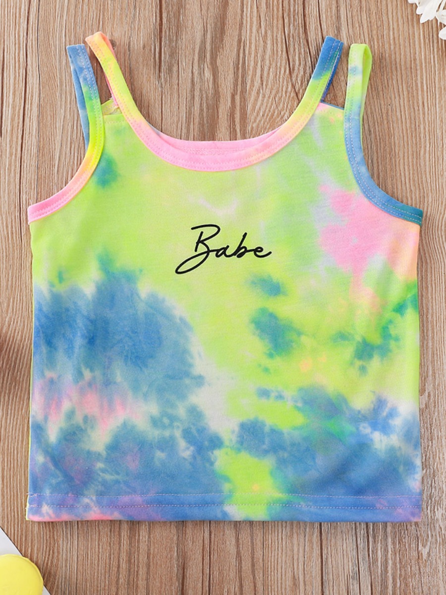 

Lovely Girl Street Letter Print Tie-dye Multicolor Camisole, Multi