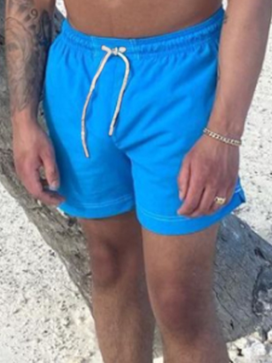 

Lovely Men Casual Mid Waist Drawstring Blue Shorts