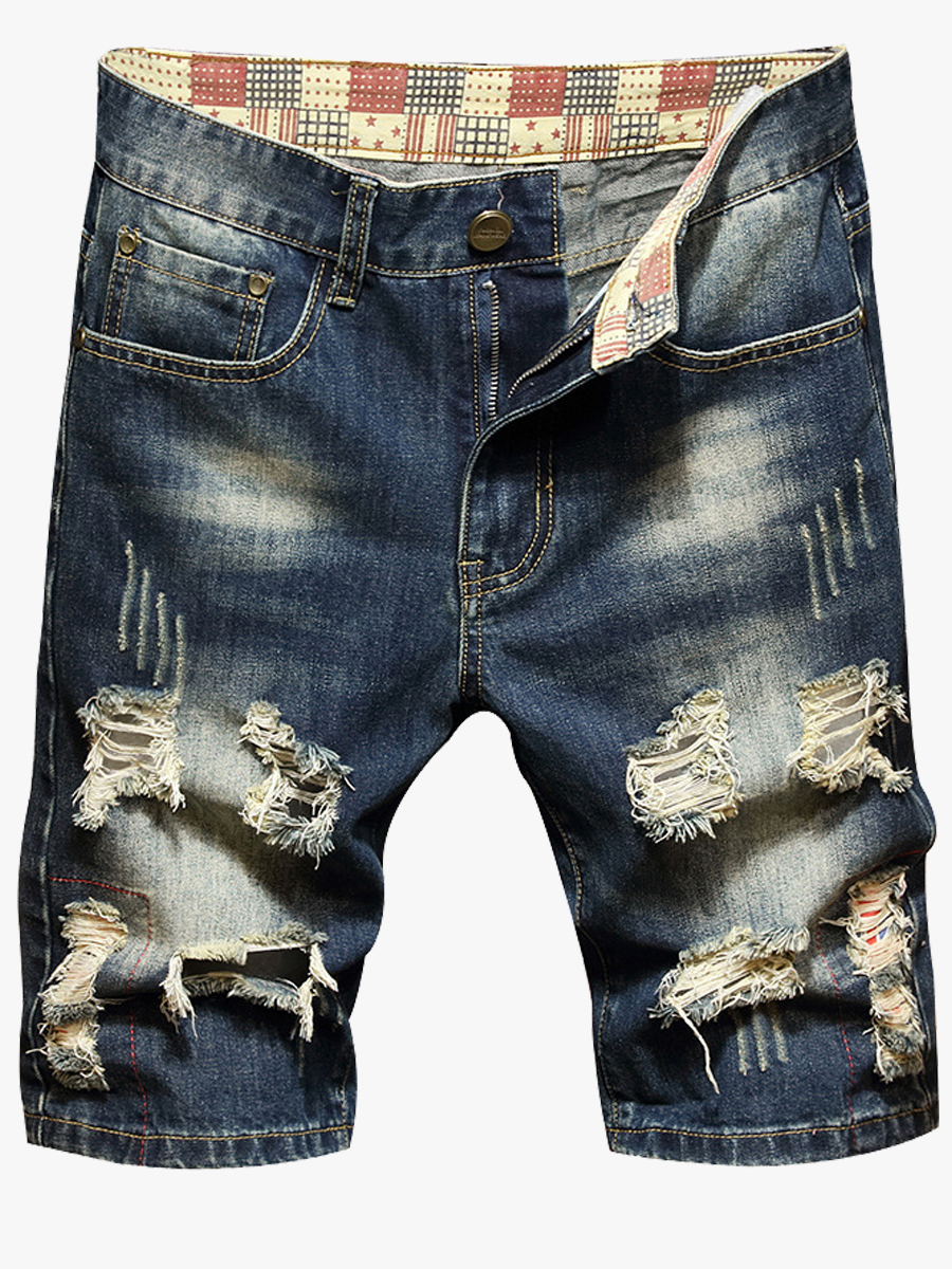 

Lovely Men Street Mid Waist Ripped Blue Denim Shorts