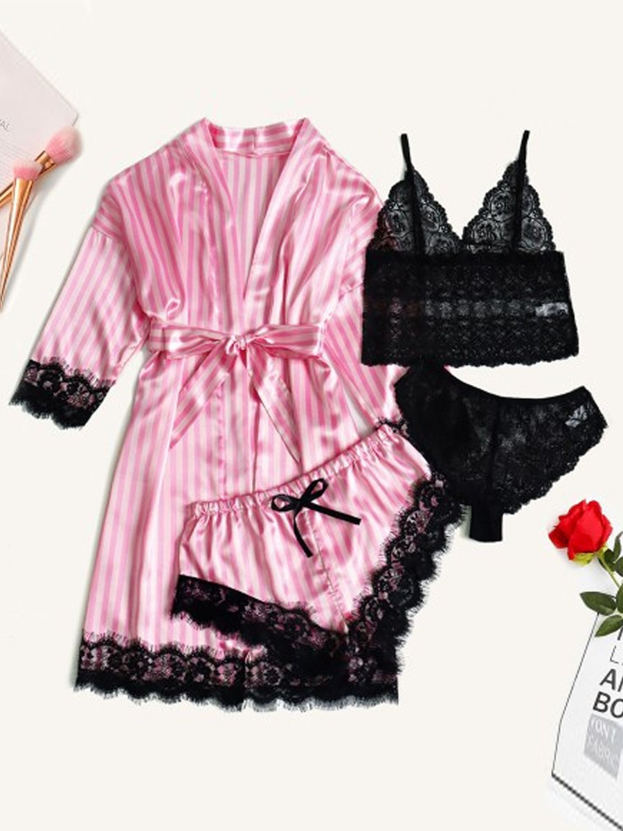 

Lovely Sweet Lace Patchwork Lace-up Pink Sleepwear