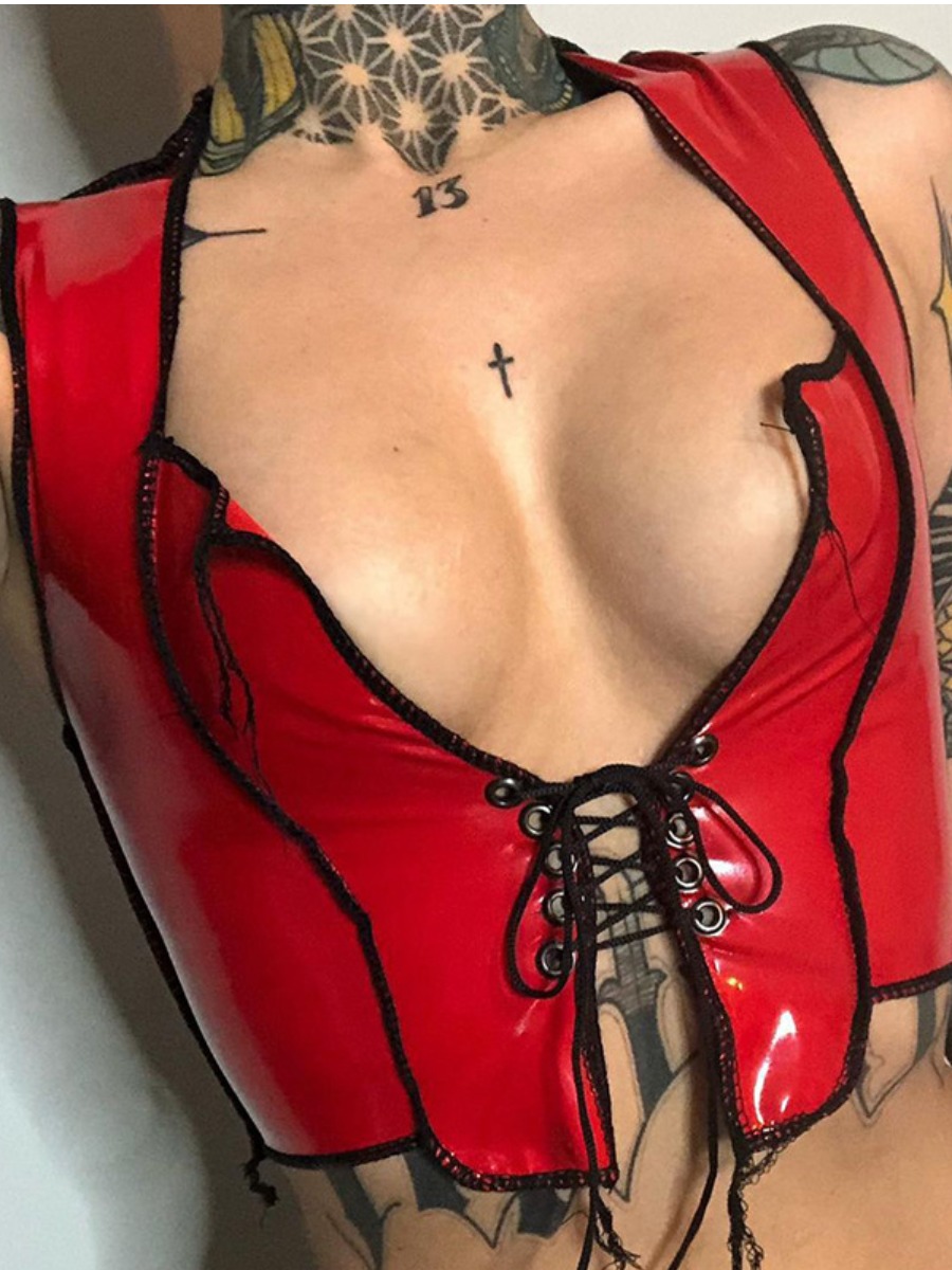

Lovely Sexy Striped Bandage Design Red Camisole