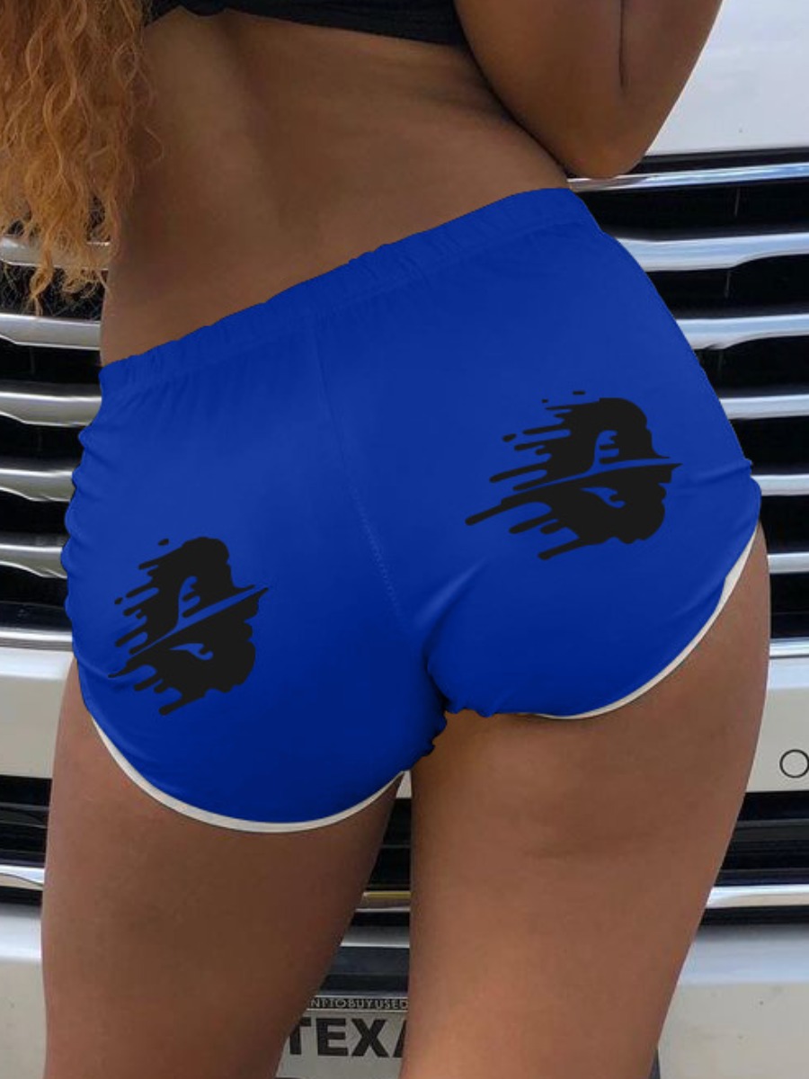 

Lovely Casual Mid Waist Print Blue Shorts