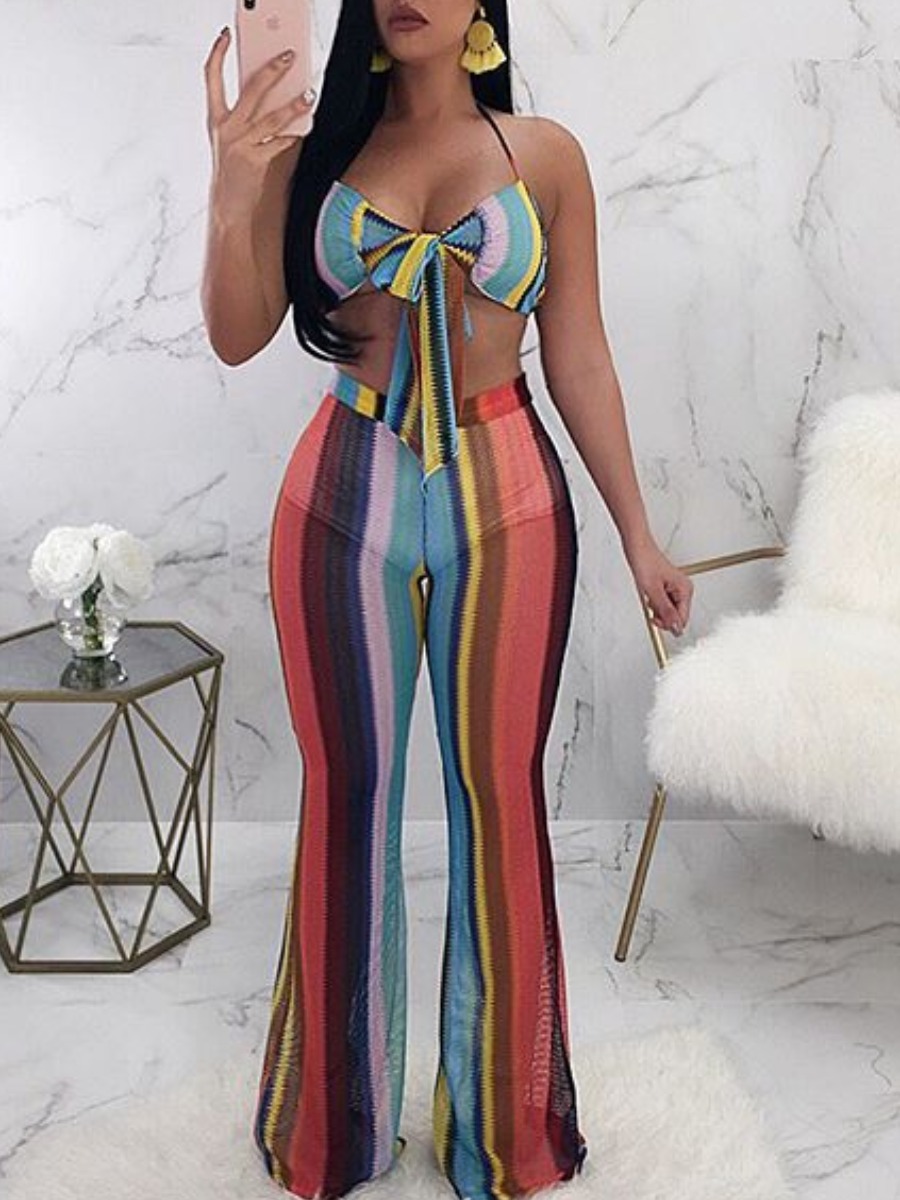 

Lovely Boho Striped Bandage Design Blue Cover-up