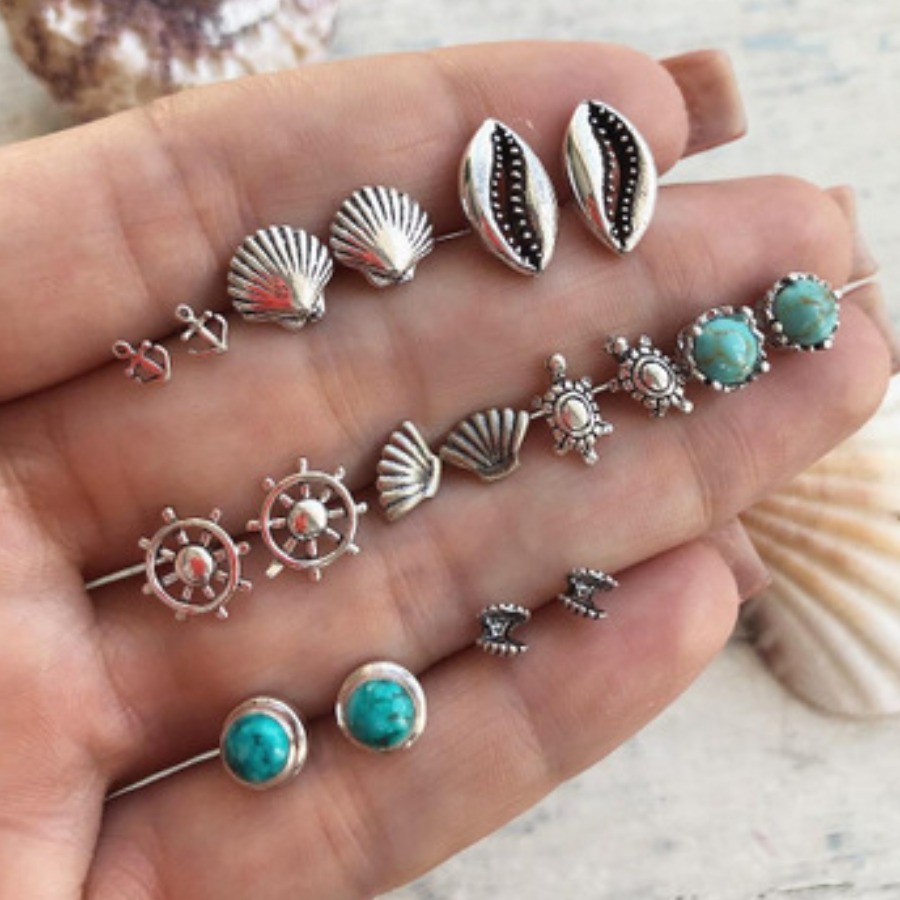 

Lovely Casual Turtle Decoration Silver 9-piece Earring