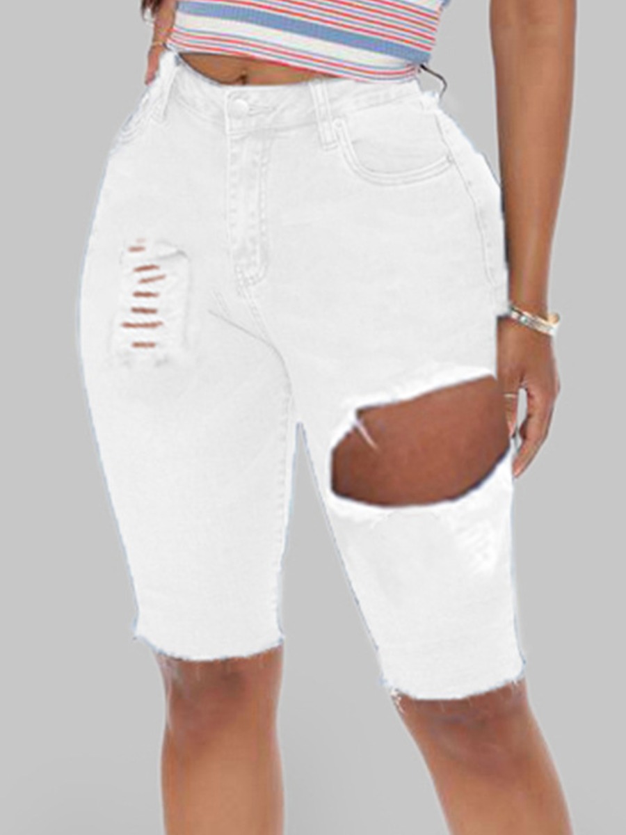 

Lovely Street High-waisted Ripped White Denim Shorts