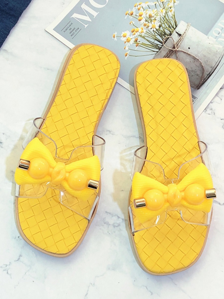 

LW Casual Bow-tie Decoration Yellow Slippers