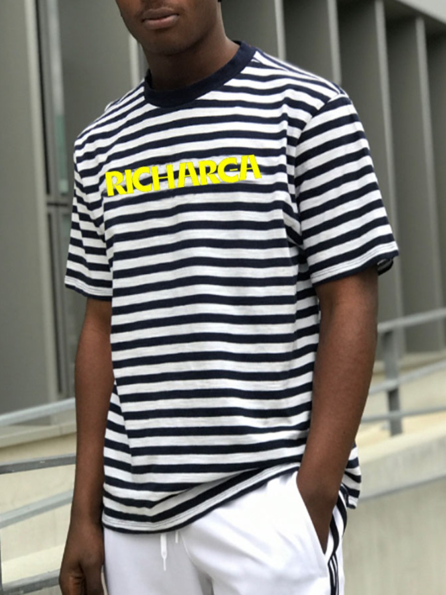

Lovely Men Casual Letter Print Striped Black T-shirt, Black stripe