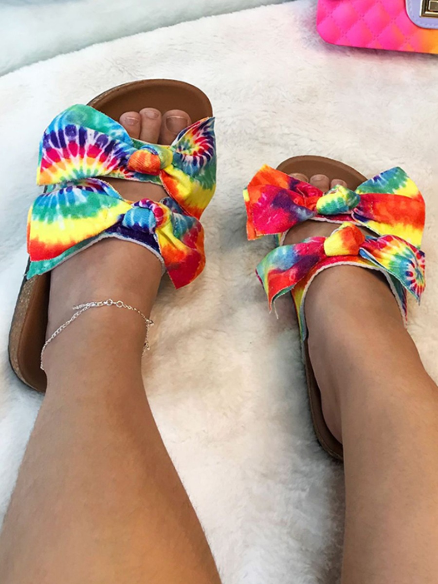 

Lovely Boho Tie-dye Bow-tie Decoration Multicolor Slippers, Multi