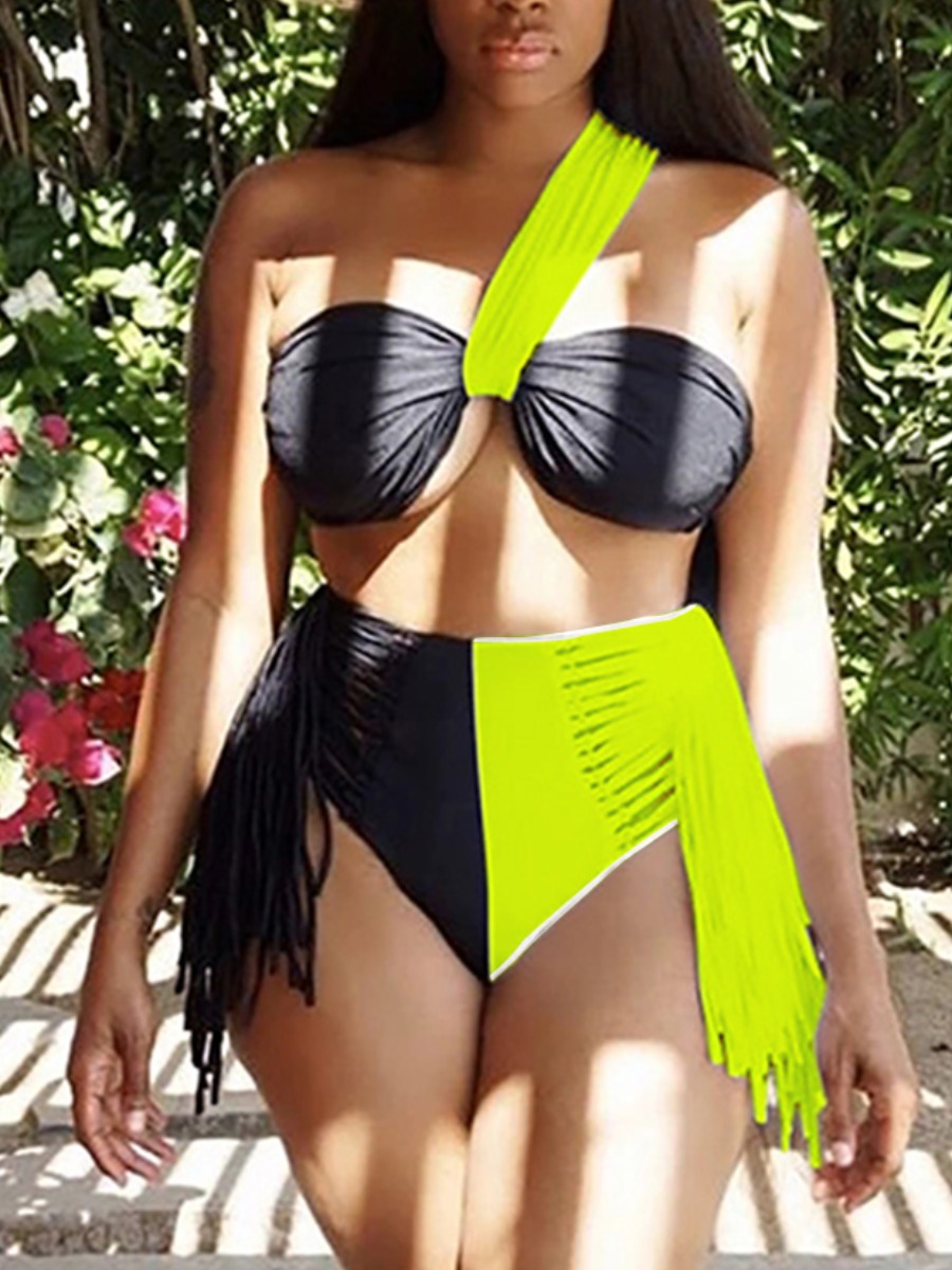 

Lovely Boho Tassel Bandage Hollow-out Design Yellow Two-piece Swimsuit