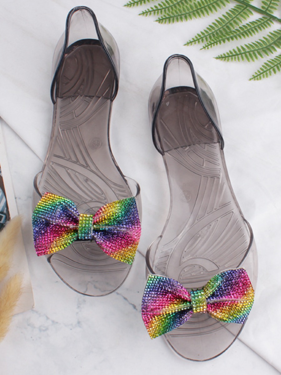 

Lovely Casual Rainbow Bow-tie Decoration Black Sandals