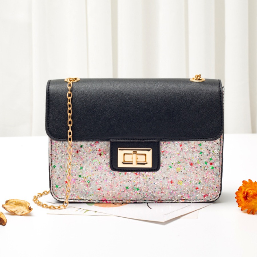 

Lovely Casual Metal Accessories Decoration Patchwork Black Crossbody Bag