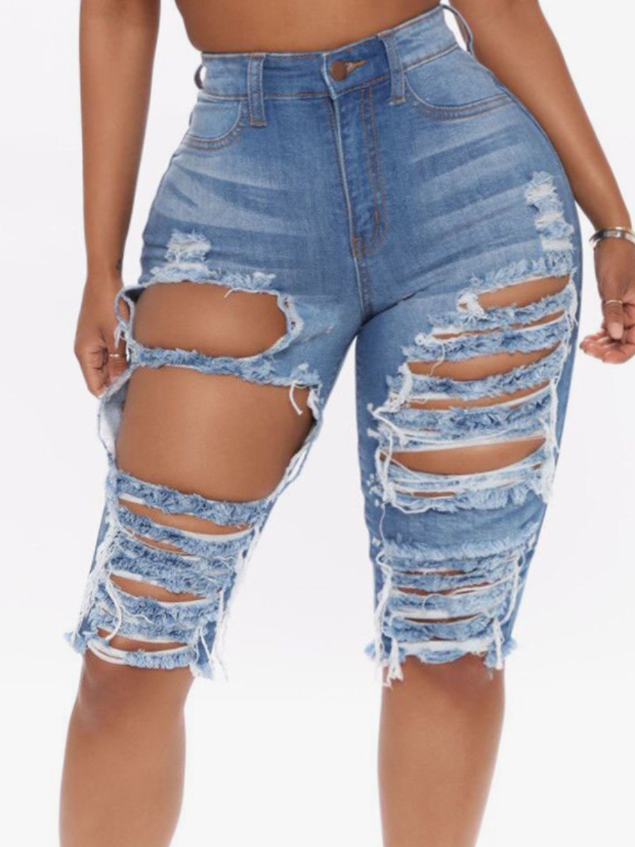 

Lovely Street High-waisted Ripped Baby Blue Denim Shorts