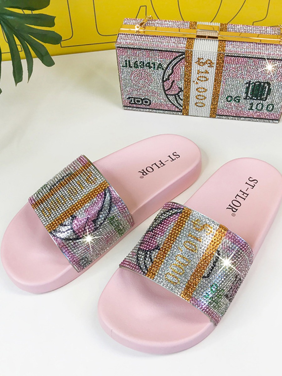 

LW Sweet Letter Sequined Pink Slides