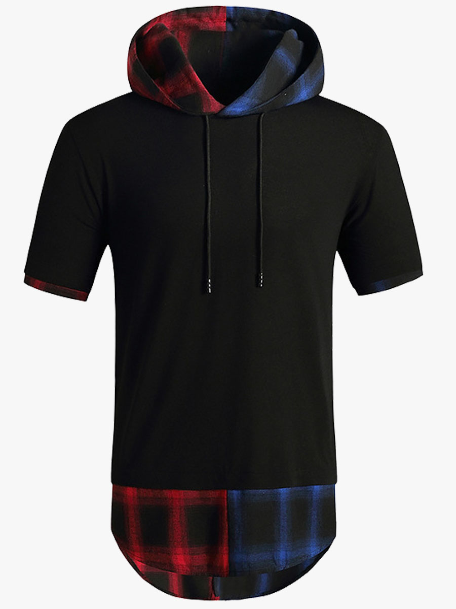 

Lovely Men Street Hooded Collar Plaid Print Black Hoodie