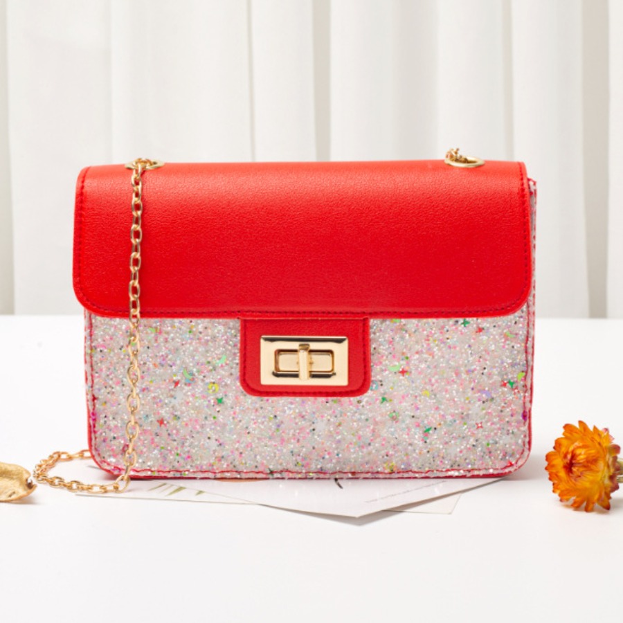 

LW Casual Metal Accessories Decoration Patchwork Red Crossbody Bags