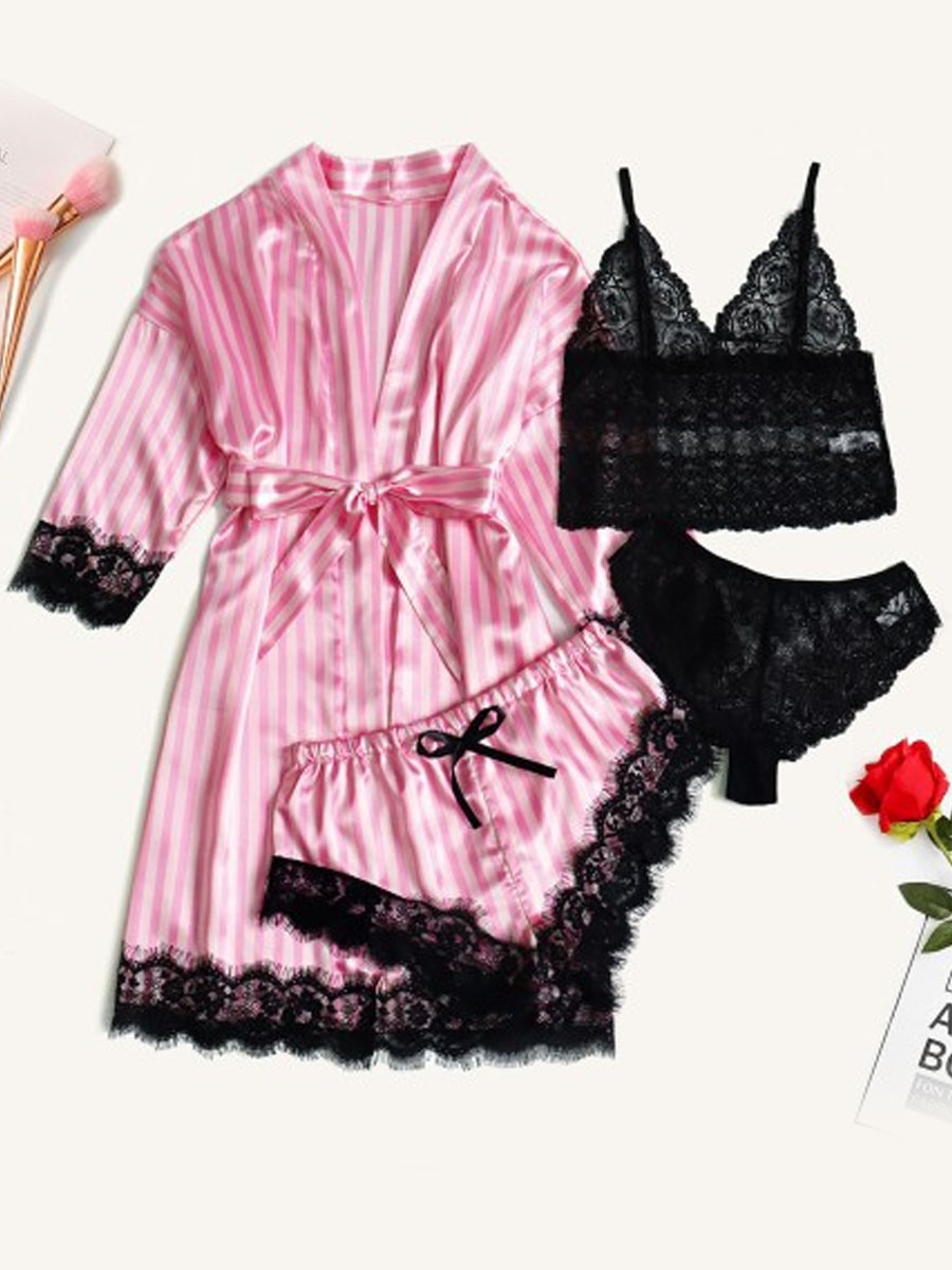 

Lovely Casual Lace Patchwork Pink Sleepwear