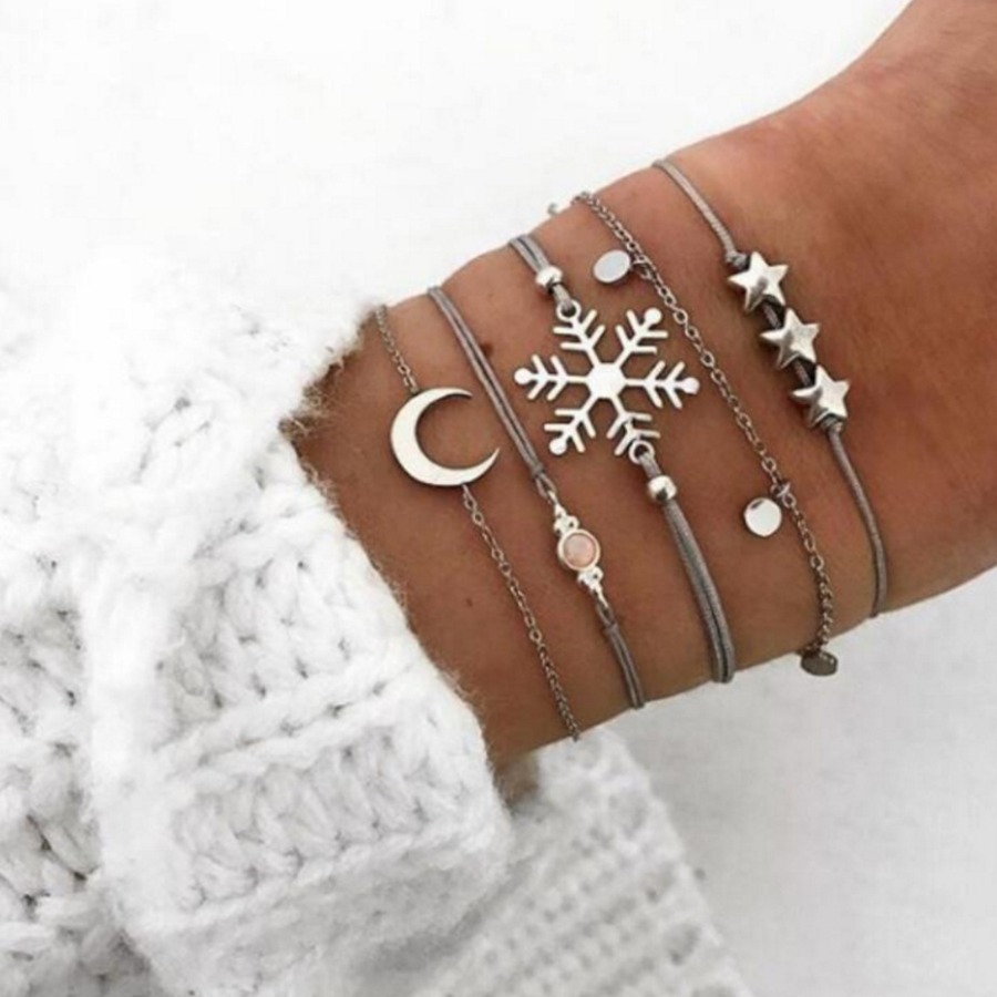

Lovely Casual Moon Star Silver 5-piece Bracelet