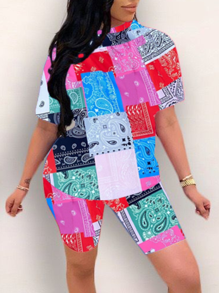 

Lovely Street Cashew Print Patchwork Purple Two Piece Shorts Set