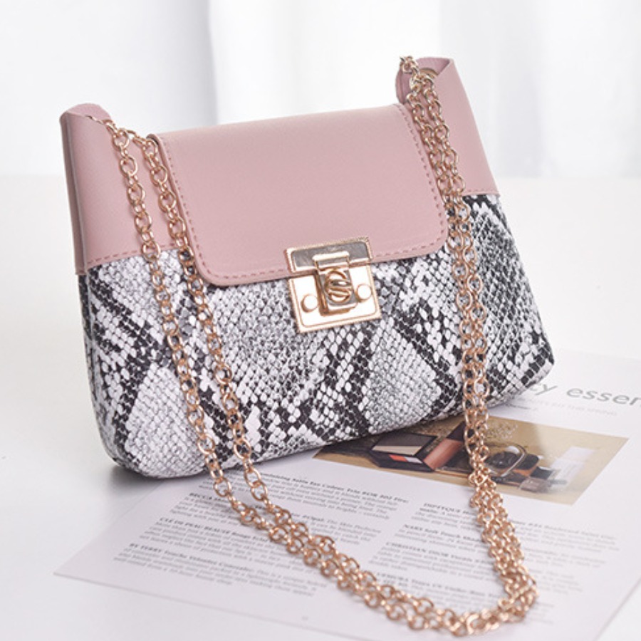 

Lovely Street Cobra Print Chain Strap Pink Crossbody Bag