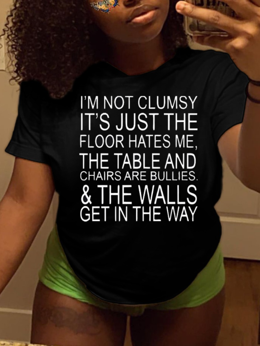 

Lovely Casual O Neck Letter Print Black T-shirt
