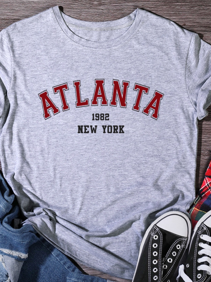 

Lovely Casual O Neck Letter Print Grey T-shirt, Light grey