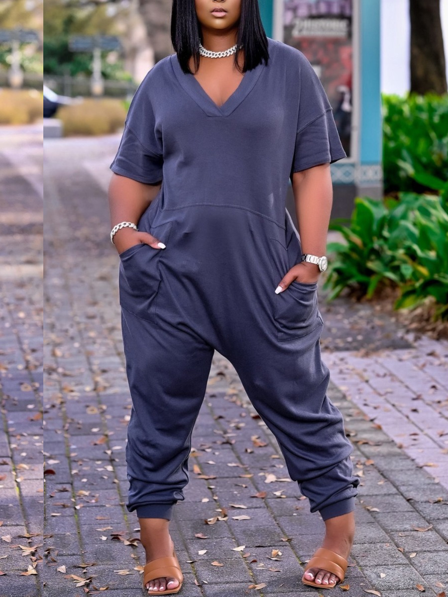 

Lovely Casual Dropped Shoulder Loose Blue One-piece Jumpsuit